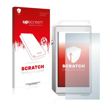 Face avant d’un emballage produit avec le logo de la marque upscreen. À côté, l’appareil Pioneer XDP-100R est représenté avec 