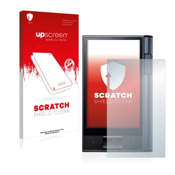 Face avant d’un emballage produit avec le logo de la marque upscreen. À côté, l’appareil Astell&Kern AK KANN est représenté av