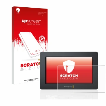 Face avant d’un emballage produit avec le logo de la marque upscreen. À côté, l’appareil Blackmagic Design Video Assist (5.0) 