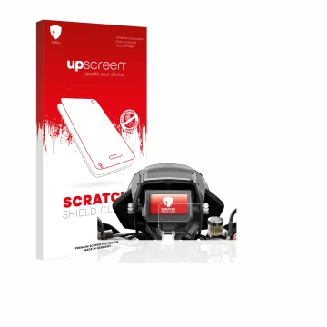 Face avant d’un emballage produit avec le logo de la marque upscreen. À côté, l’appareil KTM 1290 Super Adventure S 2017 Affic