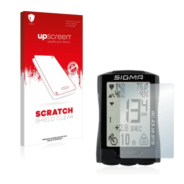 Face avant d’un emballage produit avec le logo de la marque upscreen. À côté, l’appareil Sigma BC 23.16 est représenté avec la