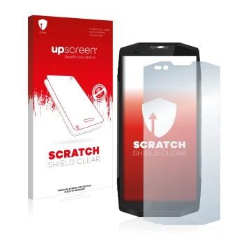 Face avant d’un emballage produit avec le logo de la marque upscreen. À côté, l’appareil Blackview BV9000 Pro est représenté a