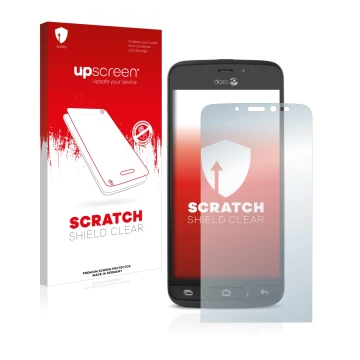 Face avant d’un emballage produit avec le logo de la marque upscreen. À côté, l’appareil Doro 8040 est représenté avec la prot