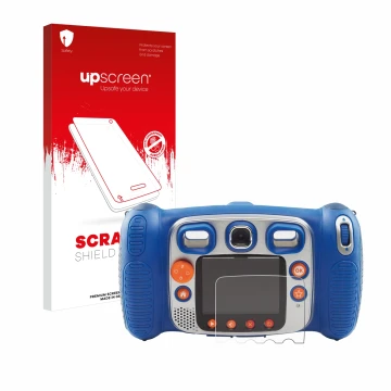 Face avant d’un emballage produit avec le logo de la marque upscreen. À côté, l’appareil Vtech Kidizoom Duo 5.0 est représenté