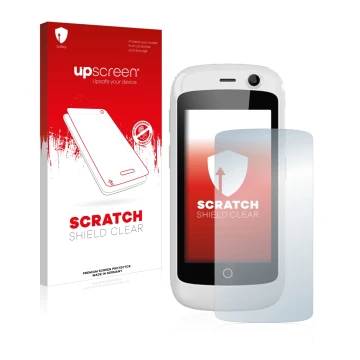 Face avant d’un emballage produit avec le logo de la marque upscreen. À côté, l’appareil Unihertz Jelly Pro est représenté ave