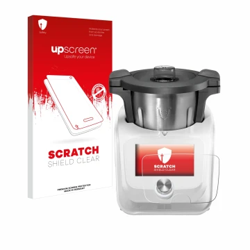 Face avant d’un emballage produit avec le logo de la marque upscreen. À côté, l’appareil SilverCrest Monsieur Cuisine Connect 