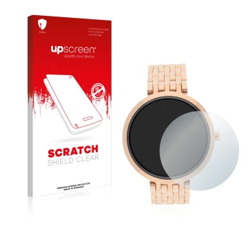 Face avant d’un emballage produit avec le logo de la marque upscreen. À côté, l’appareil Xlyne X-Watch Siona XW Fit est représ