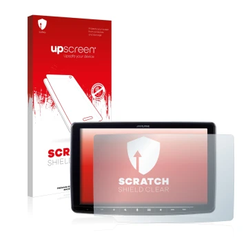 Face avant d’un emballage produit avec le logo de la marque upscreen. À côté, l’appareil Alpine iLX-F903D 9