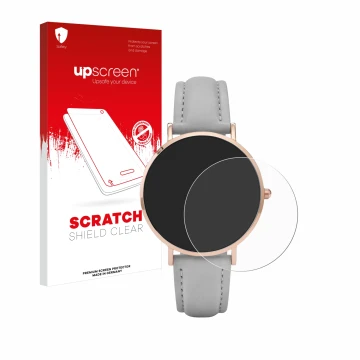 Face avant d’un emballage produit avec le logo de la marque upscreen. À côté, l’appareil Cluse La Boheme (38 mm) est représent