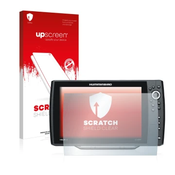 Face avant d’un emballage produit avec le logo de la marque upscreen. À côté, l’appareil Humminbird Helix 12 est représenté av