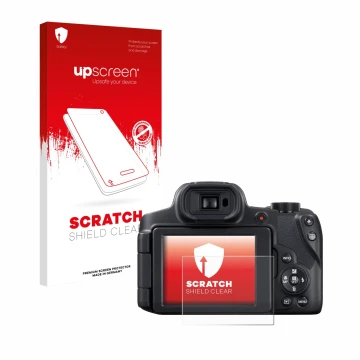 Face avant d’un emballage produit avec le logo de la marque upscreen. À côté, l’appareil Canon PowerShot SX70 HS est représent