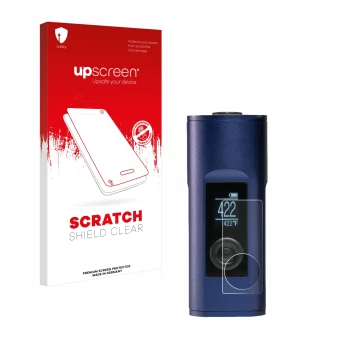 Face avant d’un emballage produit avec le logo de la marque upscreen. À côté, l’appareil Arizer Solo 2 est représenté avec la 