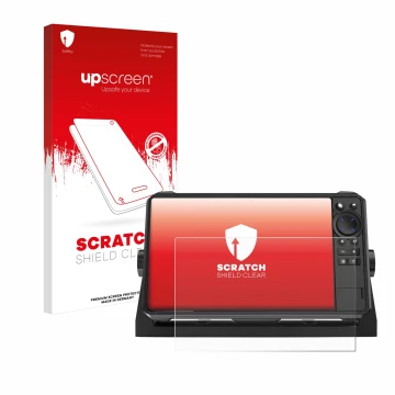 Face avant d’un emballage produit avec le logo de la marque upscreen. À côté, l’appareil Lowrance HDS 9 Live Echolot est repré