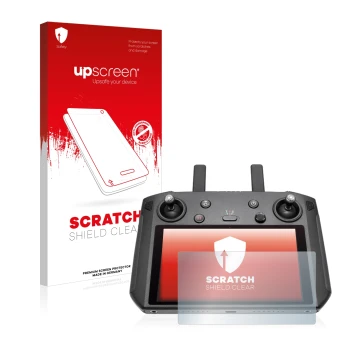 Face avant d’un emballage produit avec le logo de la marque upscreen. À côté, l’appareil DJI Smart Controller est représenté a
