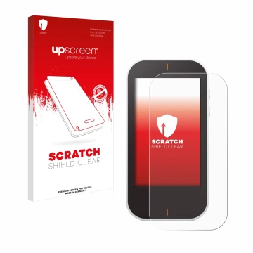 Face avant d’un emballage produit avec le logo de la marque upscreen. À côté, l’appareil Garmin Approach G80 est représenté av