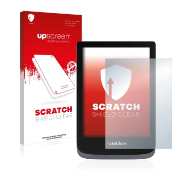 Face avant d’un emballage produit avec le logo de la marque upscreen. À côté, l’appareil PocketBook Touch HD 3 est représenté 