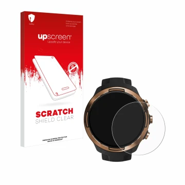 Face avant d’un emballage produit avec le logo de la marque upscreen. À côté, l’appareil Suunto 9 Baro est représenté avec la 