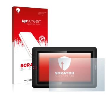 Face avant d’un emballage produit avec le logo de la marque upscreen. À côté, l’appareil XP-Pen Artist 15.6 Pro est représenté