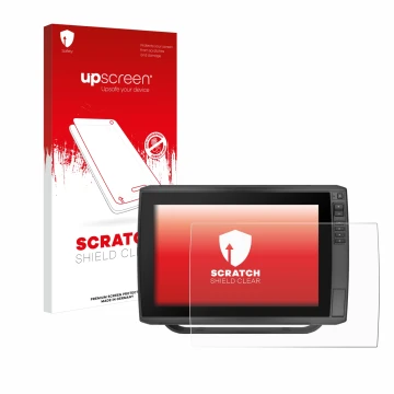 Face avant d’un emballage produit avec le logo de la marque upscreen. À côté, l’appareil Garmin ECHOMAP Ultra 122sv est représ