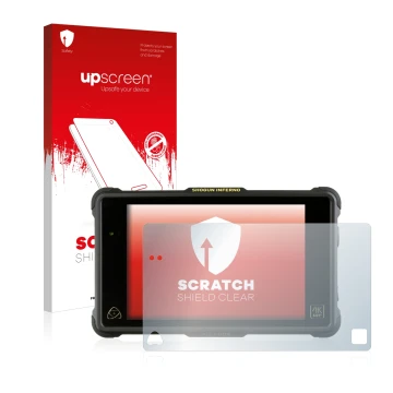 Face avant d’un emballage produit avec le logo de la marque upscreen. À côté, l’appareil Atomos Shogun Inferno est représenté 