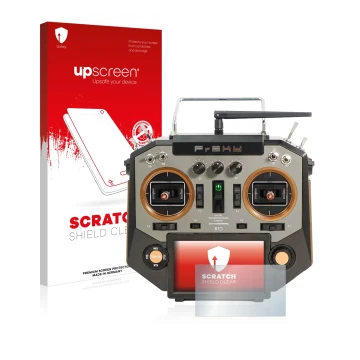 Face avant d’un emballage produit avec le logo de la marque upscreen. À côté, l’appareil FrSky Horus X10 est représenté avec l
