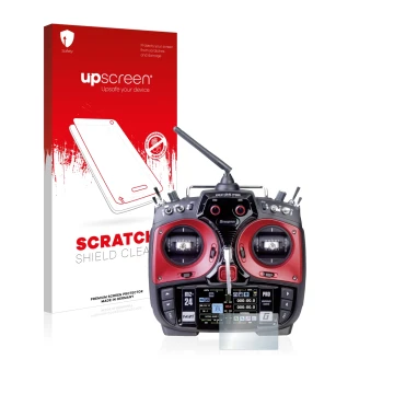 Face avant d’un emballage produit avec le logo de la marque upscreen. À côté, l’appareil Graupner mz-24 Pro est représenté ave