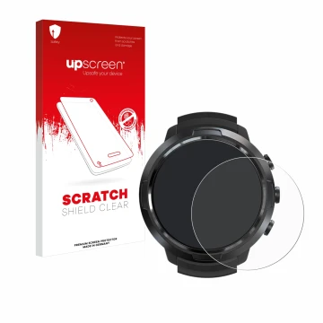Face avant d’un emballage produit avec le logo de la marque upscreen. À côté, l’appareil Suunto D5 est représenté avec la prot