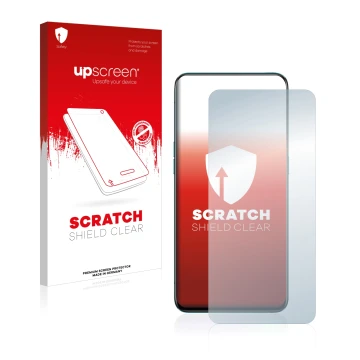 Face avant d’un emballage produit avec le logo de la marque upscreen. À côté, l’appareil Oppo Reno 5G est représenté avec la p