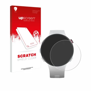 Face avant d’un emballage produit avec le logo de la marque upscreen. À côté, l’appareil Garmin Forerunner 45S est représenté 