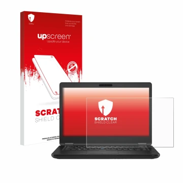 Face avant d’un emballage produit avec le logo de la marque upscreen. À côté, l’appareil Dell Latitude 5490 Non-Touch est repr