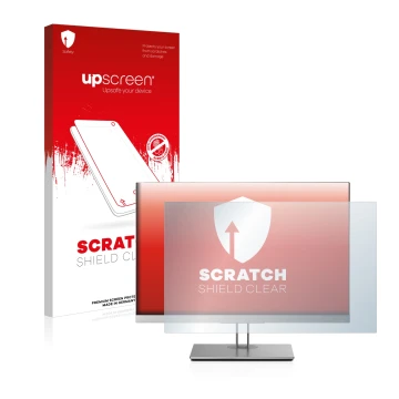 Face avant d’un emballage produit avec le logo de la marque upscreen. À côté, l’appareil HP EliteDisplay E243i est représenté 