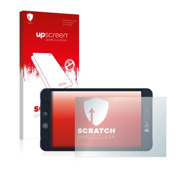 Face avant d’un emballage produit avec le logo de la marque upscreen. À côté, l’appareil SmallHD 702 Black est représenté avec