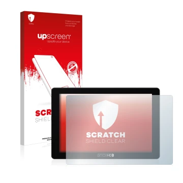 Face avant d’un emballage produit avec le logo de la marque upscreen. À côté, l’appareil SmallHD 702 Touch est représenté avec