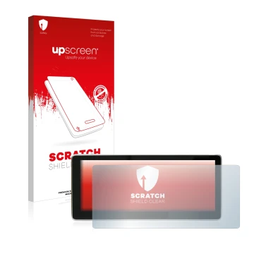 Face avant d’un emballage produit avec le logo de la marque upscreen. À côté, l’appareil Mercedes-Benz E-Class W212 2009-2014 