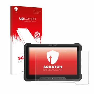 Face avant d’un emballage produit avec le logo de la marque upscreen. À côté, l’appareil Dell Latitude 12 Rugged 7212 est repr