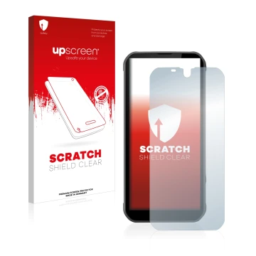 Face avant d’un emballage produit avec le logo de la marque upscreen. À côté, l’appareil Gigaset GX290 est représenté avec la 