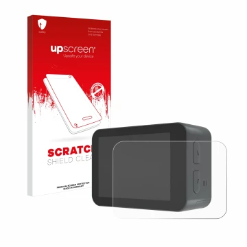 Face avant d’un emballage produit avec le logo de la marque upscreen. À côté, l’appareil Akaso V50X est représenté avec la pro