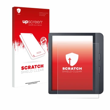 Face avant d’un emballage produit avec le logo de la marque upscreen. À côté, l’appareil Kobo Libra H2O est représenté avec la