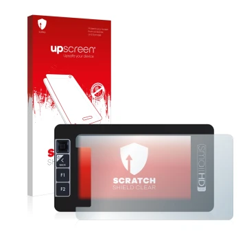 Face avant d’un emballage produit avec le logo de la marque upscreen. À côté, l’appareil SmallHD 503 Ultra Bright est représen