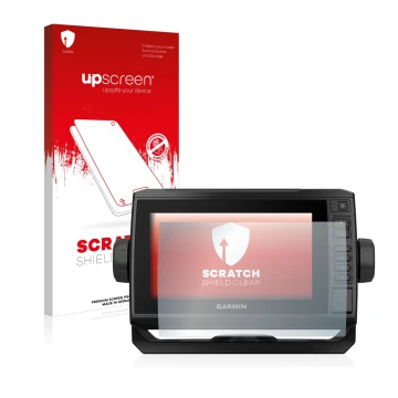 Face avant d’un emballage produit avec le logo de la marque upscreen. À côté, l’appareil Garmin ECHOMAP UHD 72cv est représent