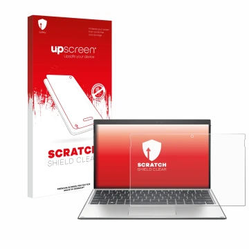 Face avant d’un emballage produit avec le logo de la marque upscreen. À côté, l’appareil HP Elite x2 G4 est représenté avec la