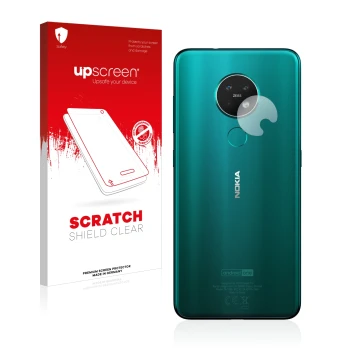 Face avant d’un emballage produit avec le logo de la marque upscreen. À côté, l’appareil Nokia 7.2 (Caméra UNIQUEMENT) est rep