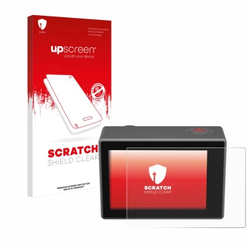 Face avant d’un emballage produit avec le logo de la marque upscreen. À côté, l’appareil Akaso V50 Elite est représenté avec l