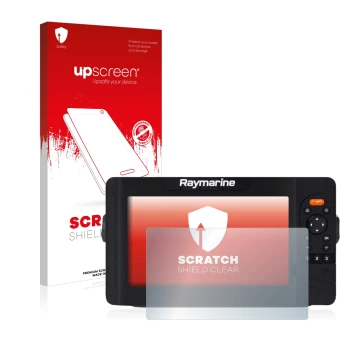 Face avant d’un emballage produit avec le logo de la marque upscreen. À côté, l’appareil Raymarine Element 9 HV est représenté