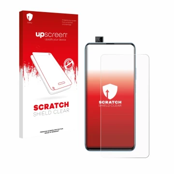 Face avant d’un emballage produit avec le logo de la marque upscreen. À côté, l’appareil Huawei P smart Pro 2019 est représent