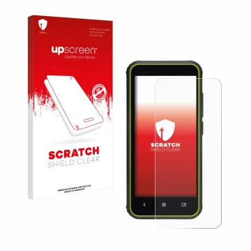 Face avant d’un emballage produit avec le logo de la marque upscreen. À côté, l’appareil SkyCaddie SX400 est représenté avec l