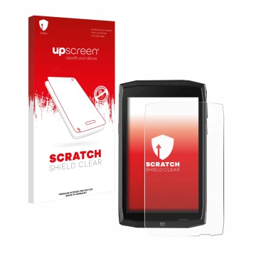 Face avant d’un emballage produit avec le logo de la marque upscreen. À côté, l’appareil Crosscall Core T4 est représenté avec
