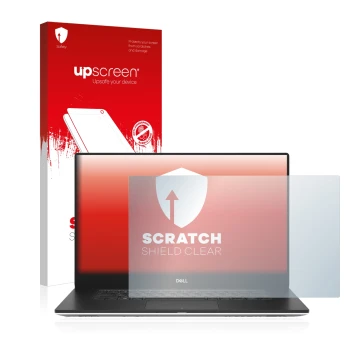 Face avant d’un emballage produit avec le logo de la marque upscreen. À côté, l’appareil Dell Precision 5540 est représenté av