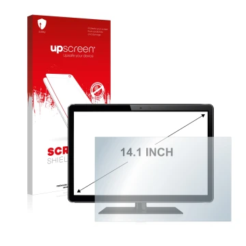 Face avant d’un emballage produit avec le logo de la marque upscreen. À côté, l’appareil est représenté avec la protection d’é