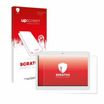 Face avant d’un emballage produit avec le logo de la marque upscreen. À côté, l’appareil Alldocube M5X Pro est représenté avec